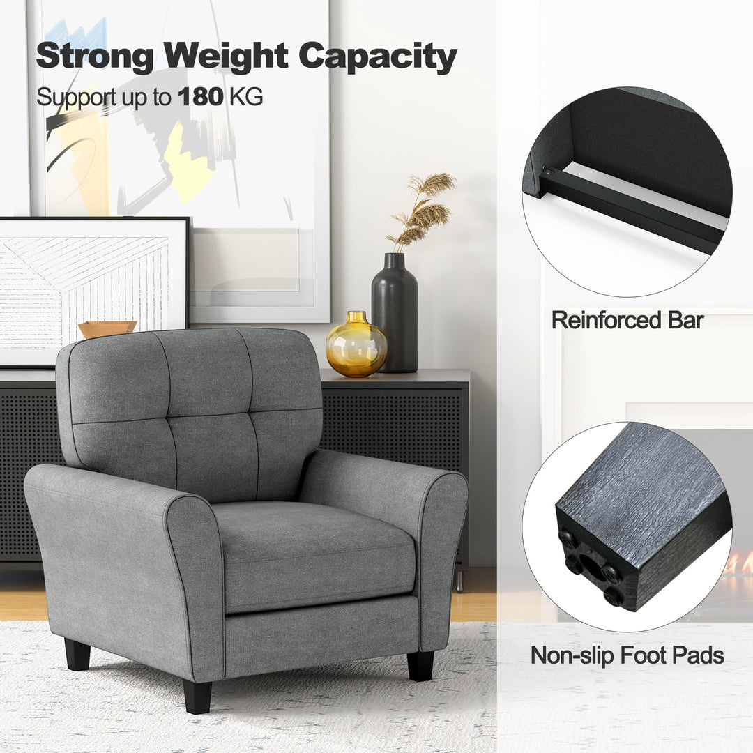 Giantex Modern Mid-Century Accent Chair - Linen Living Room Chair with Tufted Back, Grey