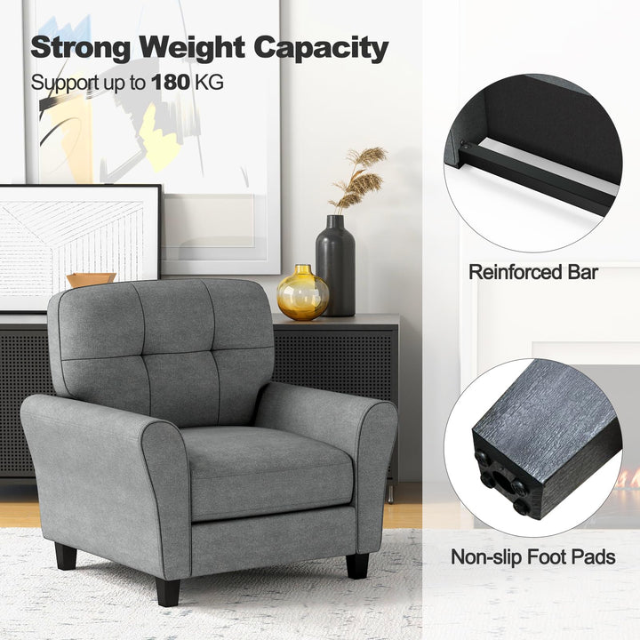 Giantex Modern Mid-Century Accent Chair - Linen Living Room Chair with Tufted Back, Grey