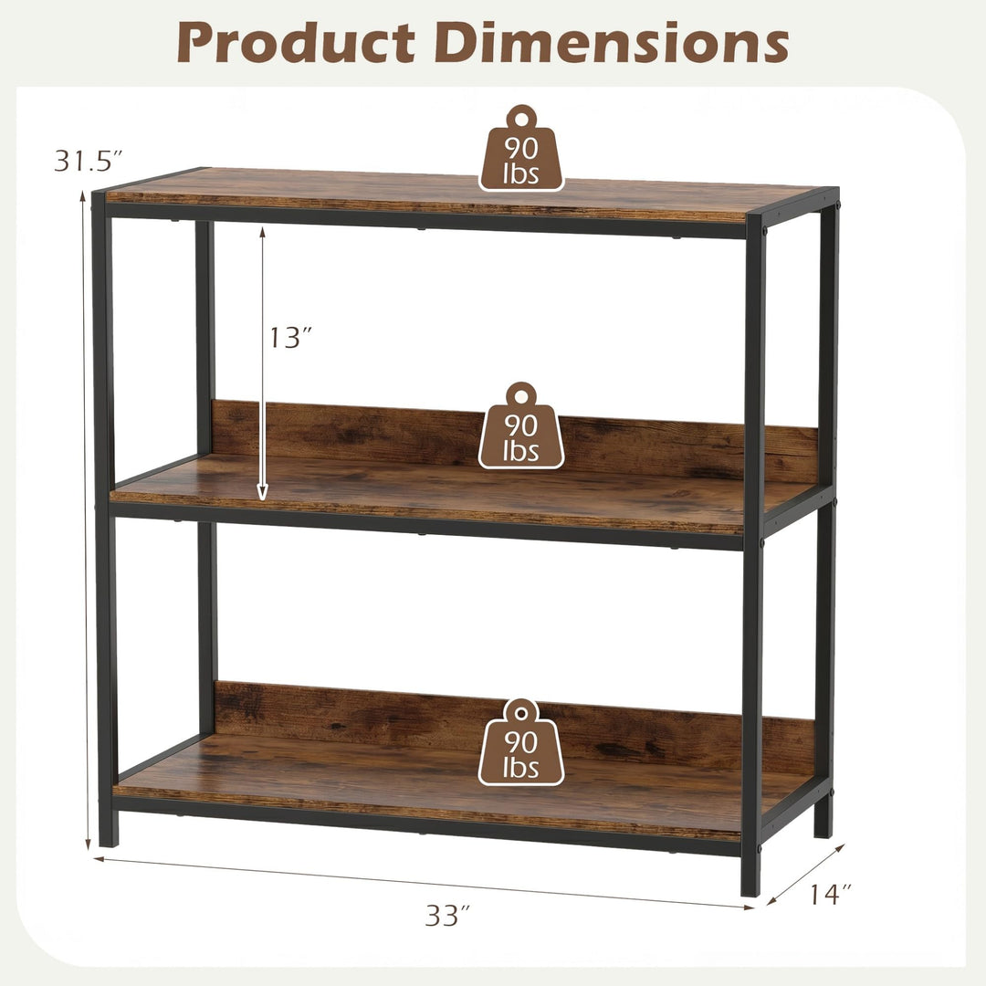 Giantex Industrial 3-Tier Small Bookshelf with Wooden Shelves and Metal Frame