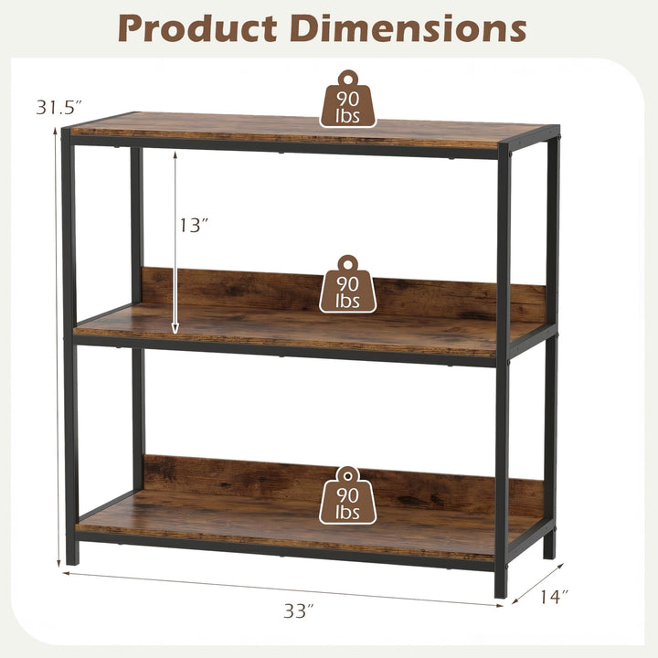 Giantex Industrial 3-Tier Small Bookshelf with Wooden Shelves and Metal Frame