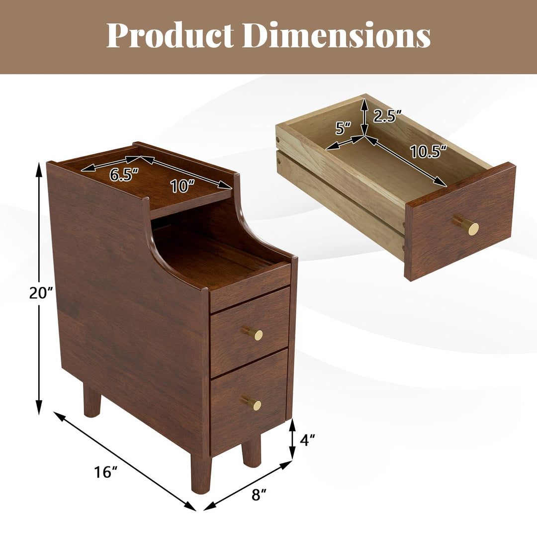 Giantex Narrow Nightstand with 2 Drawers for Small Spaces
