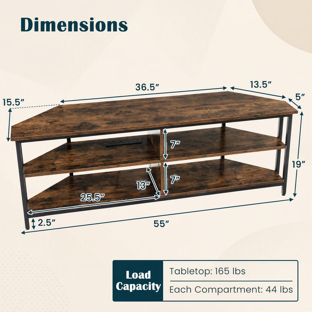 GIANTEX Corner TV Stand for 65 Inch TV with Power Outlets &amp; 4 Open Storage Compartments