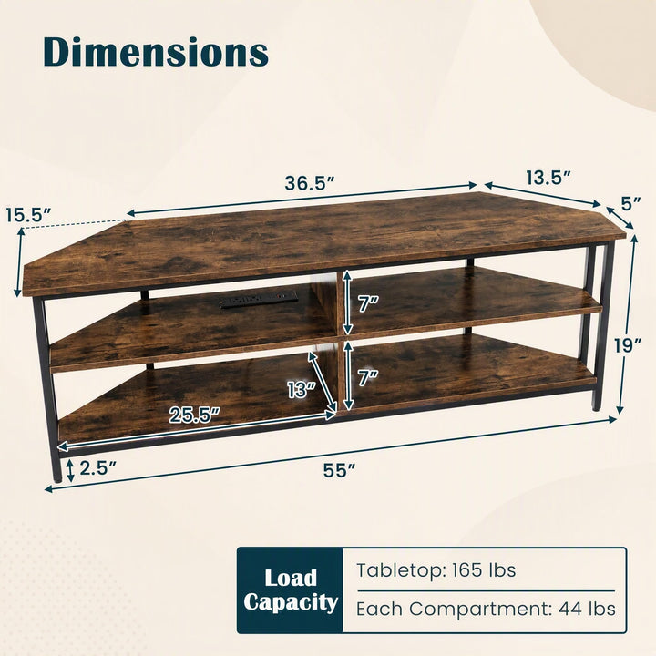 GIANTEX Corner TV Stand for 65 Inch TV with Power Outlets &amp; 4 Open Storage Compartments