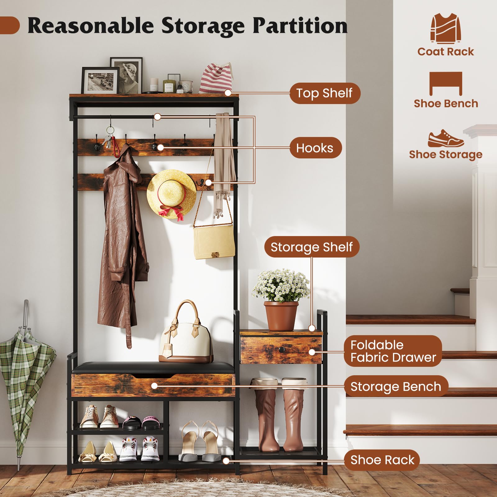 Giantex Coat Rack with Shoe Storage Bench