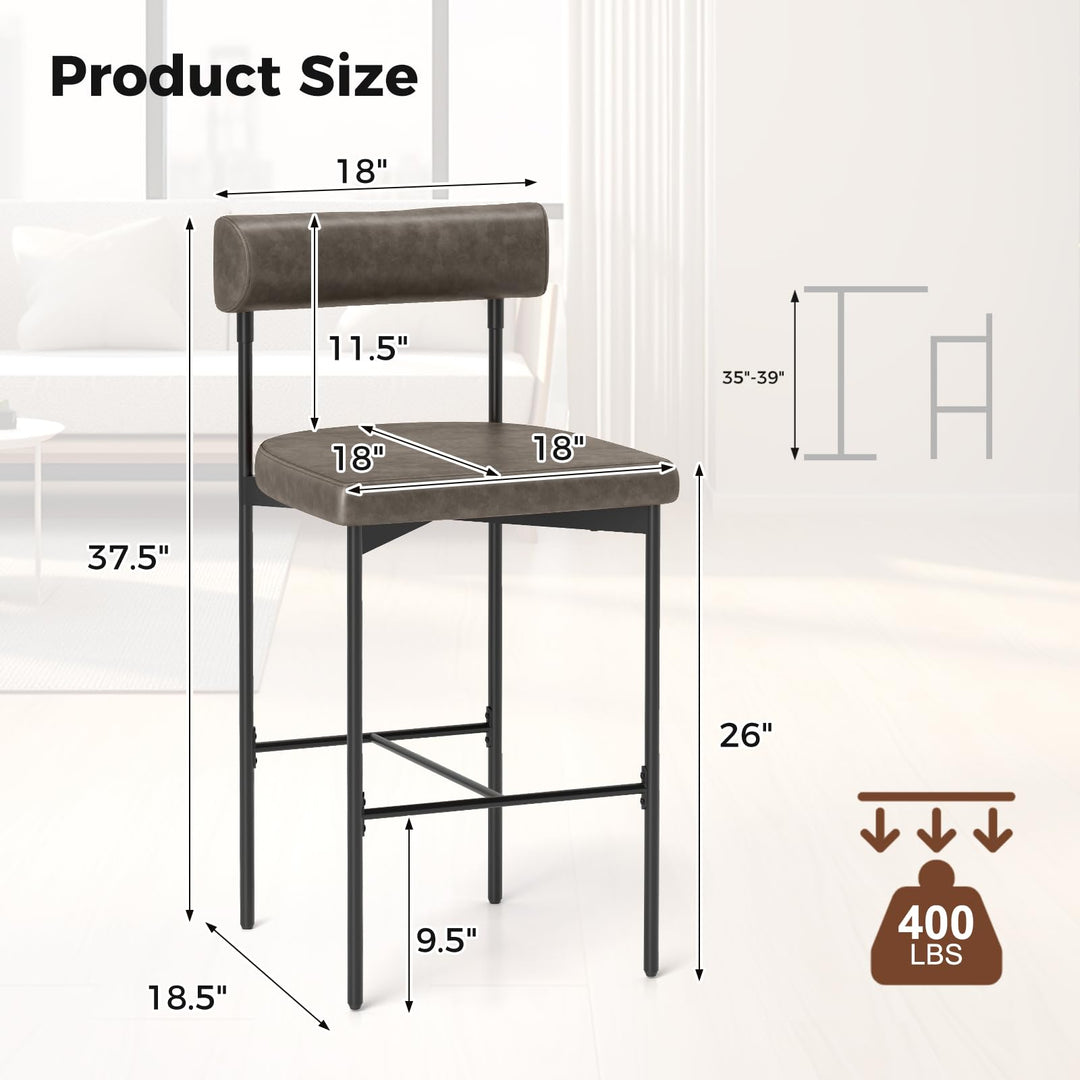 Giantex Counter Height Bar Stools, 26 Inch Upholstered Bar Chairs with Back
