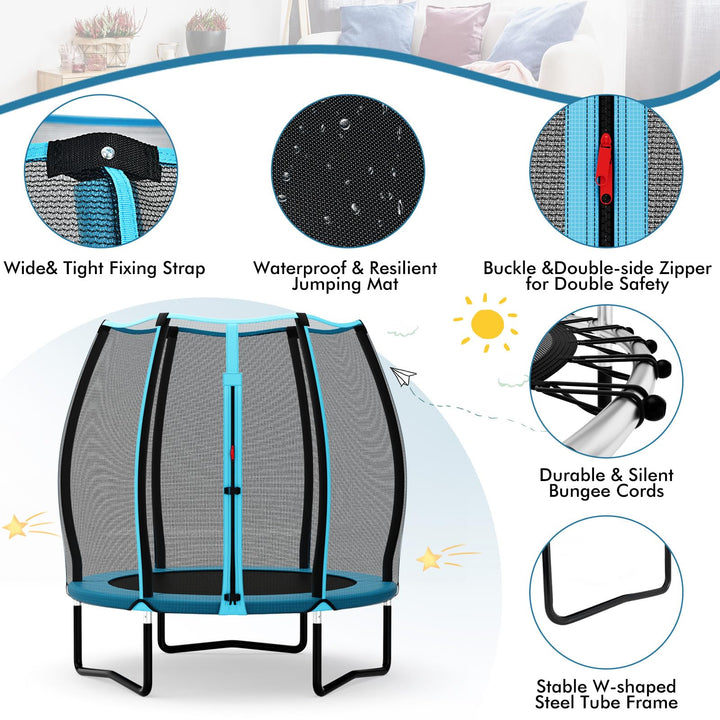 Giantex 55" Trampoline for Kids, Mini Toddler Trampoline w/Enclosure Net, Safety Pad, Outdoor Indoor Kids Trampoline for Boys Girls Gift, Blue