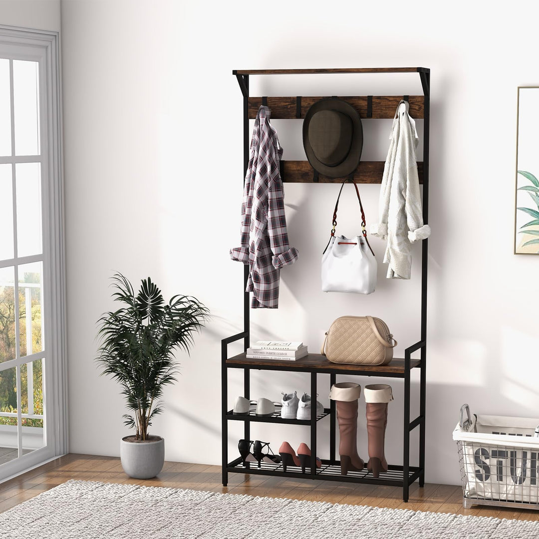 Giantex 3-in-1 Coat Rack, 71" Hall Tree with Shoe Bench