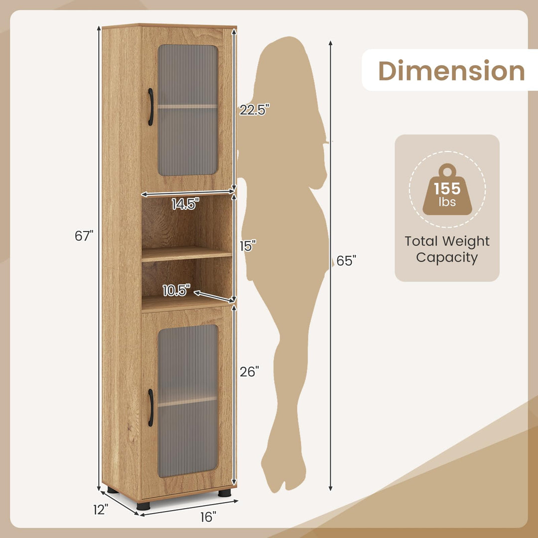 Giantex 67" Tall Bathroom Storage Cabinet | Narrow Freestanding Cabinet with 2 Fluted Doors