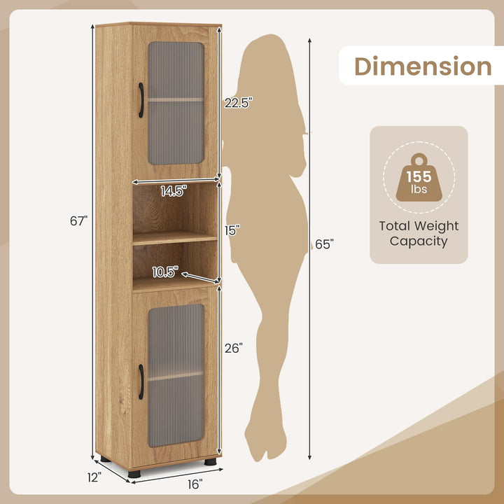 Giantex 67" Tall Bathroom Storage Cabinet | Narrow Freestanding Cabinet with 2 Fluted Doors