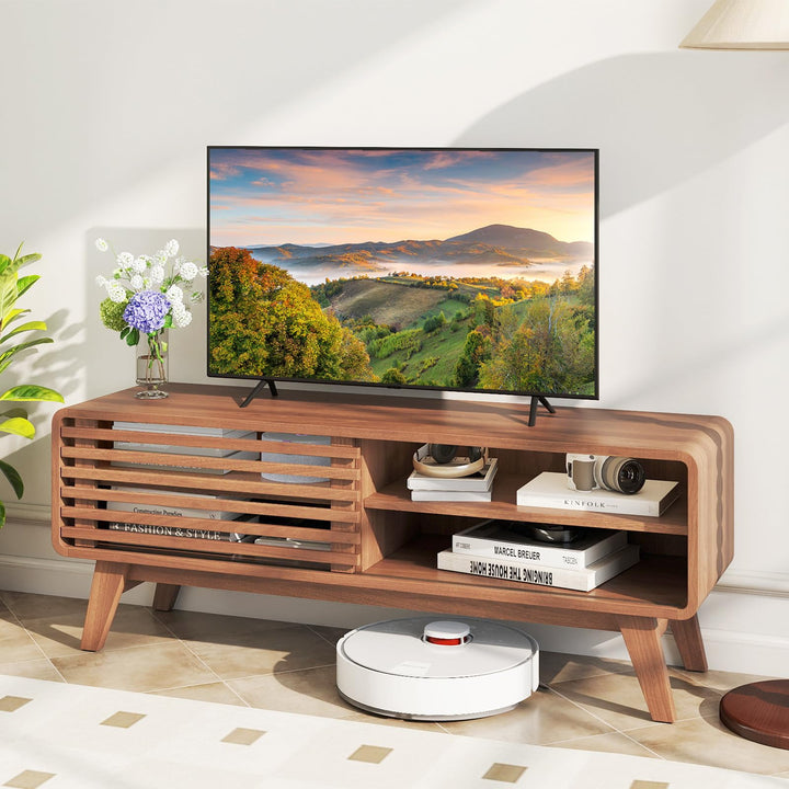 Giantex TV Stand for TVs up to 55" with Sliding Door and Adjustable Shelves for Living Room