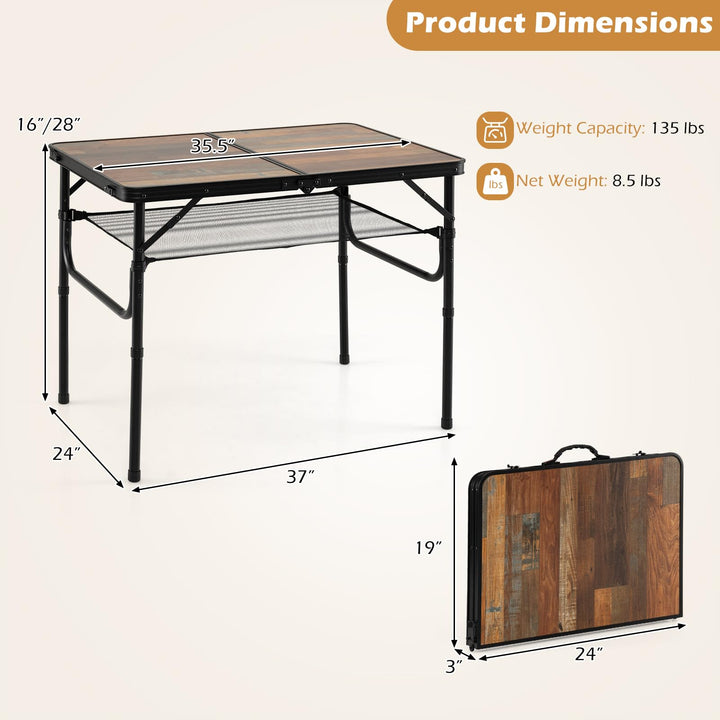 Giantex 3 FT Folding Camping Table Max 28" | Portable Aluminum Picnic Table with Adjustable Heights