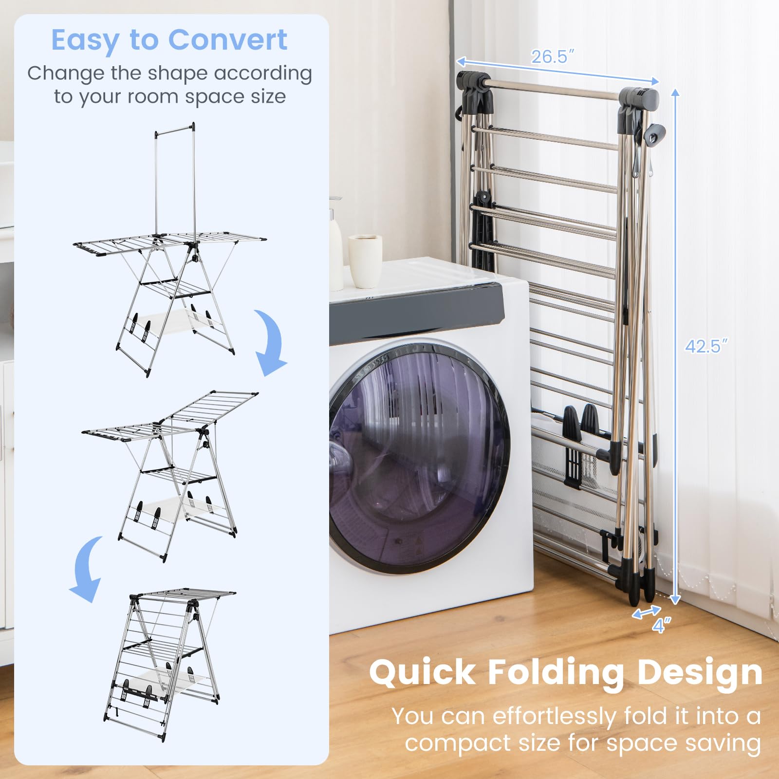 Giantex Clothes Drying Rack, Aluminum Foldable Laundry Drying Rack with with 6-Level Adjustable Height