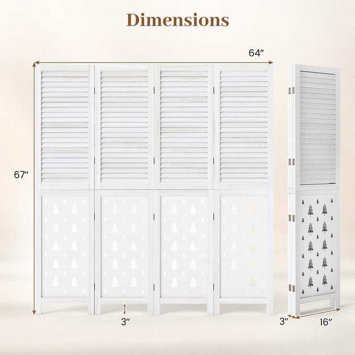GIANTEX 4 Panel Folding Room Divider with Louvered Slats &amp; Pine Tree Cutout