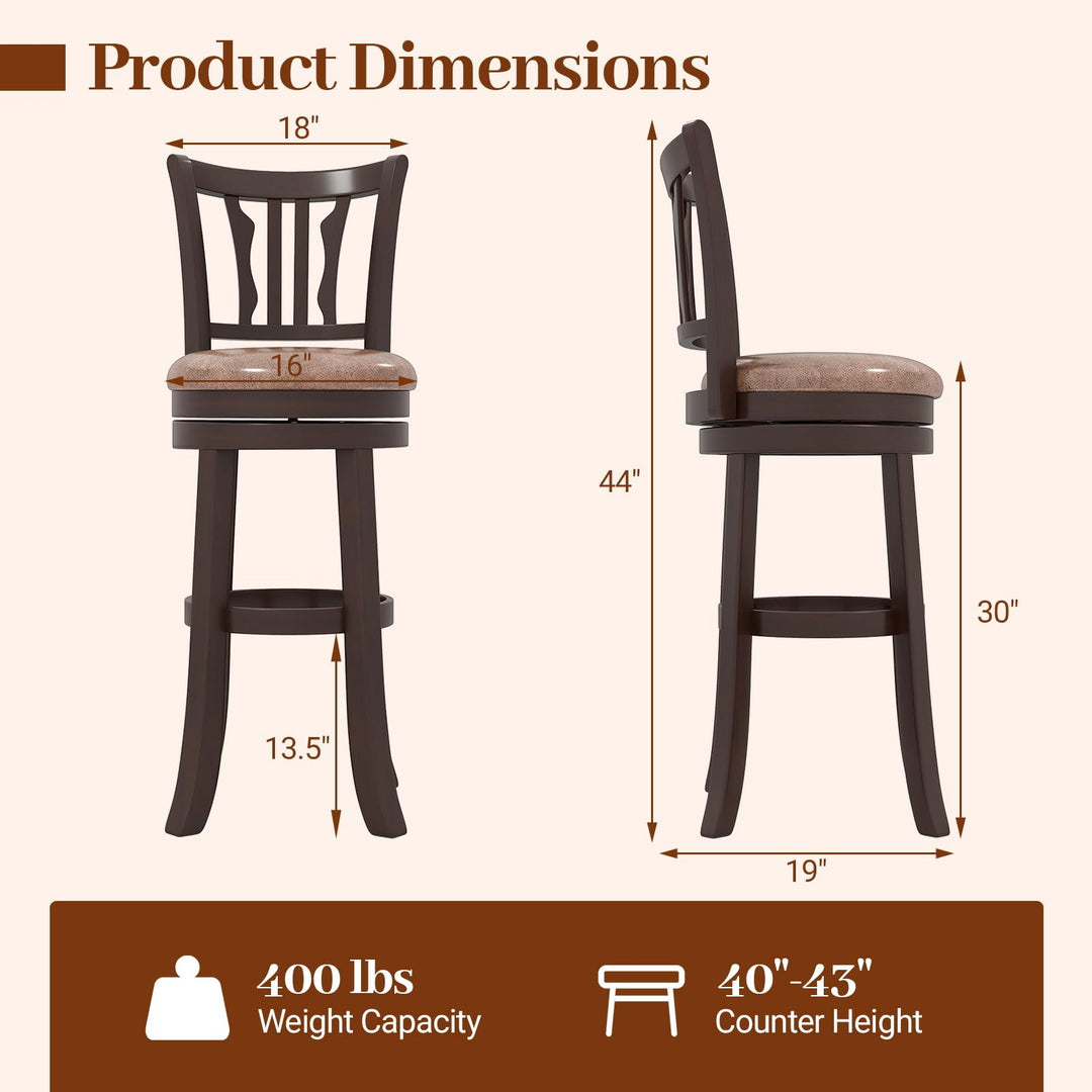 Giantex 30" Upholstered Bar Height Swivel Bar Stools Set of 2/4 with Back and Solid Rubber Frame