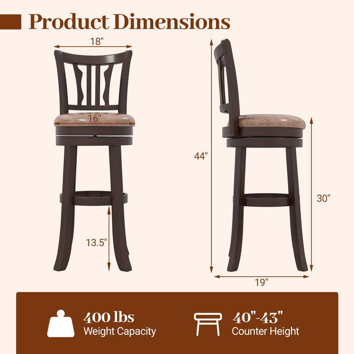 Giantex 30" Upholstered Bar Height Swivel Bar Stools Set of 2/4 with Back and Solid Rubber Frame