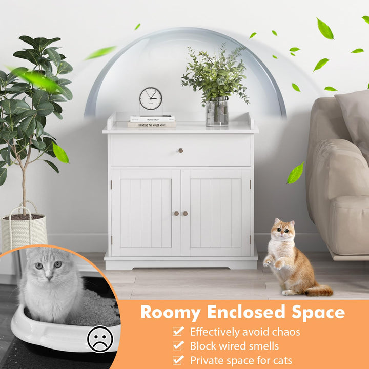 Giantex Cat Litter Box Enclosure - Cat Washroom Hidden Furniture with Large Drawer