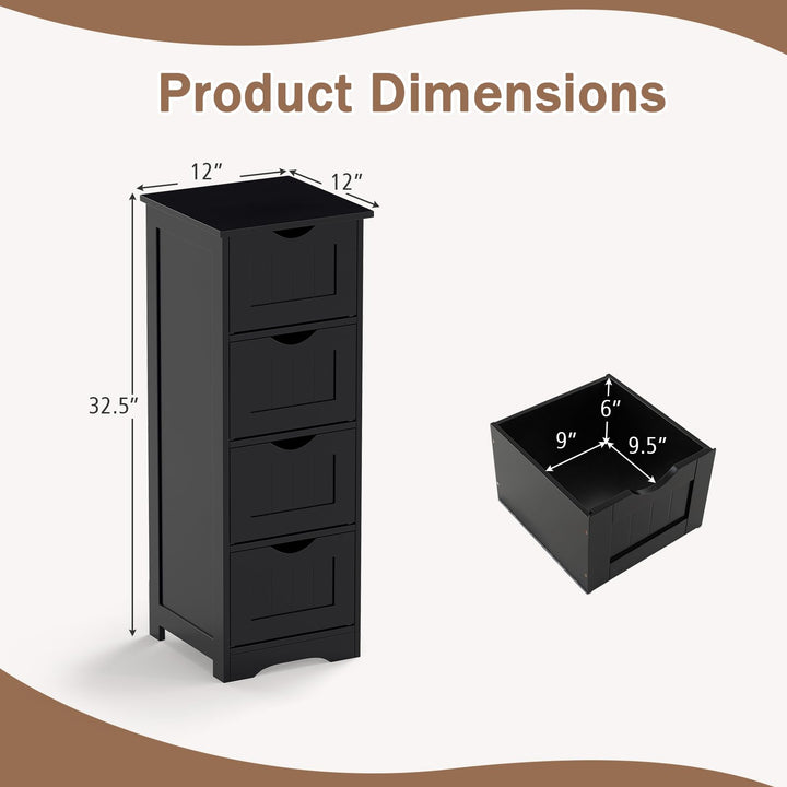 Giantex 32.5” Bathroom Storage Cabinet 4-Drawer Wooden Side Storage Organizer with Anti-Tipping Device