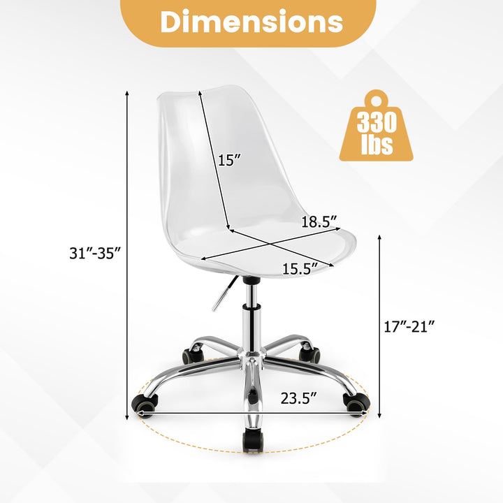 Giantex Acrylic Clear Desk Chair with PU Leather Cushion Modern Small Home Office Chair with Wheels