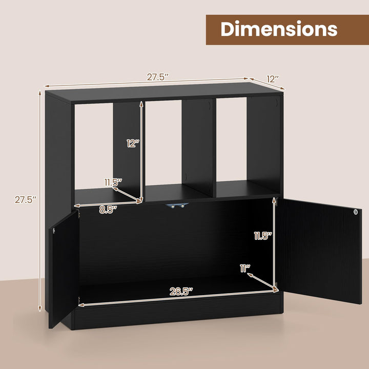 Giantex 3-Cube Bookcase with Doors | 3-Tier Cubic Bookshelf w/Open Compartments & Cabinet