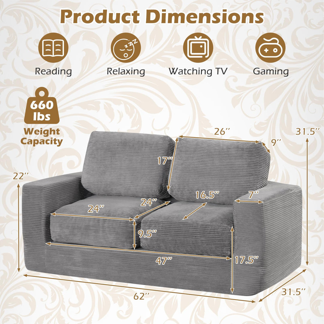 Giantex 2-Seater Floor Couch with Removable Corduroy Cover