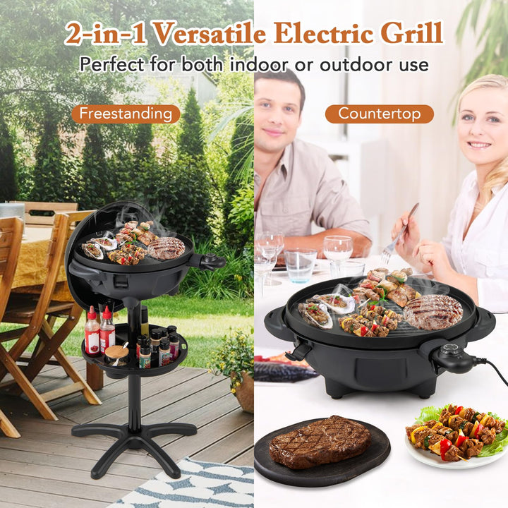 Giantex 1200W Electric BBQ Grills Outdoor Cooking with Lid & Thermometer
