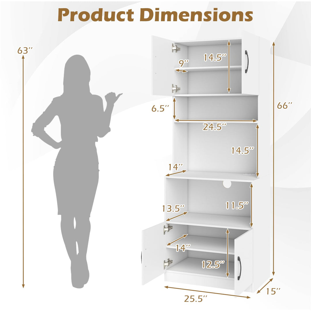 Giantex 66" Kitchen Pantry Cabinet with Charging Station