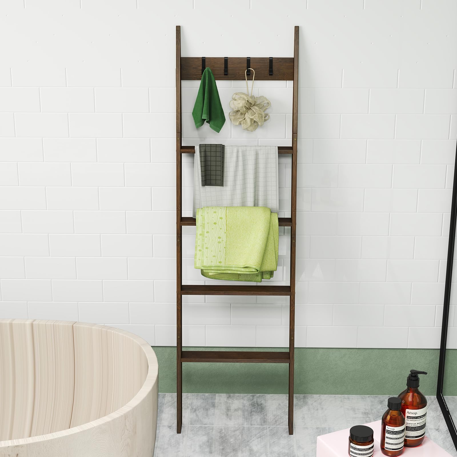 Giantex Bamboo Blanket Ladder
