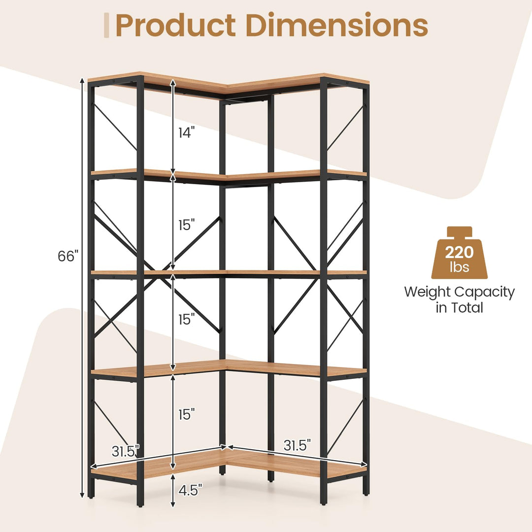 GIANTEX 5-Tier Corner Bookshelf for Living Room