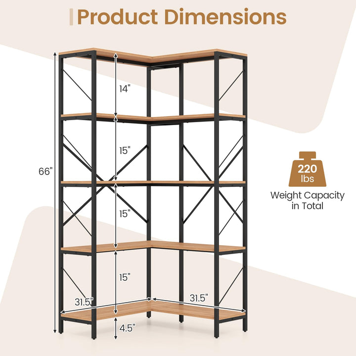 GIANTEX 5-Tier Corner Bookshelf for Living Room