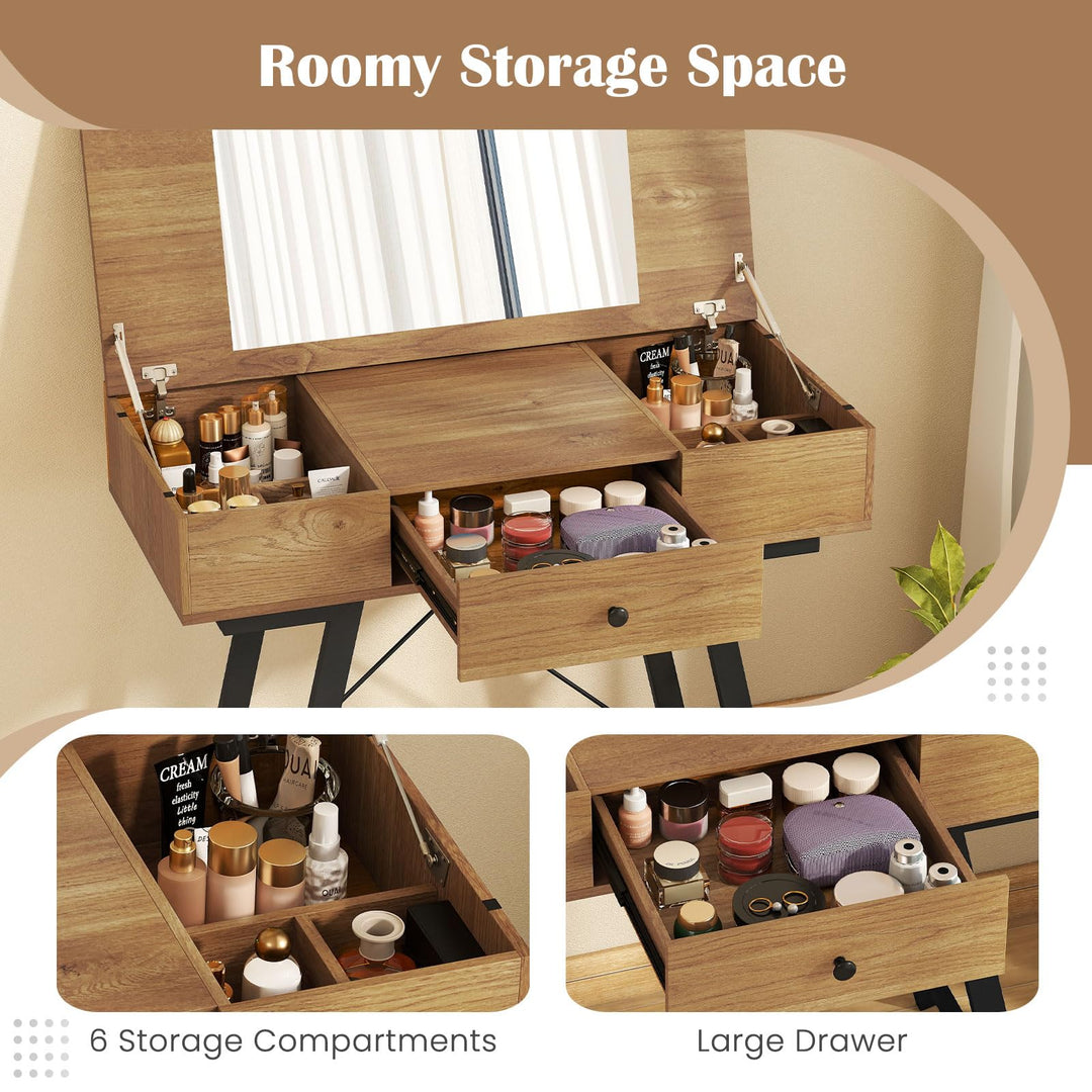 CHARMAID Vanity Desk with Flip Top Mirror with Charging Station