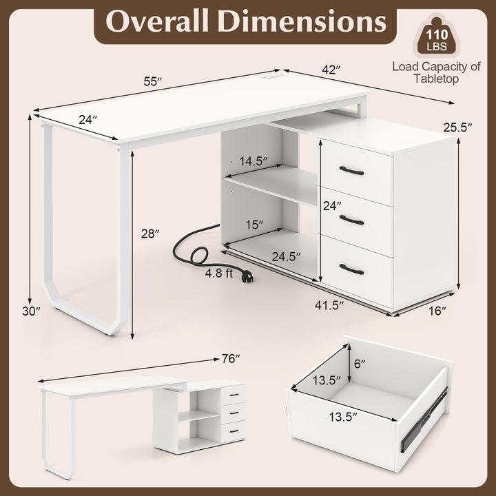 Giantex 55 Inch L-Shaped Desk with Charging Station