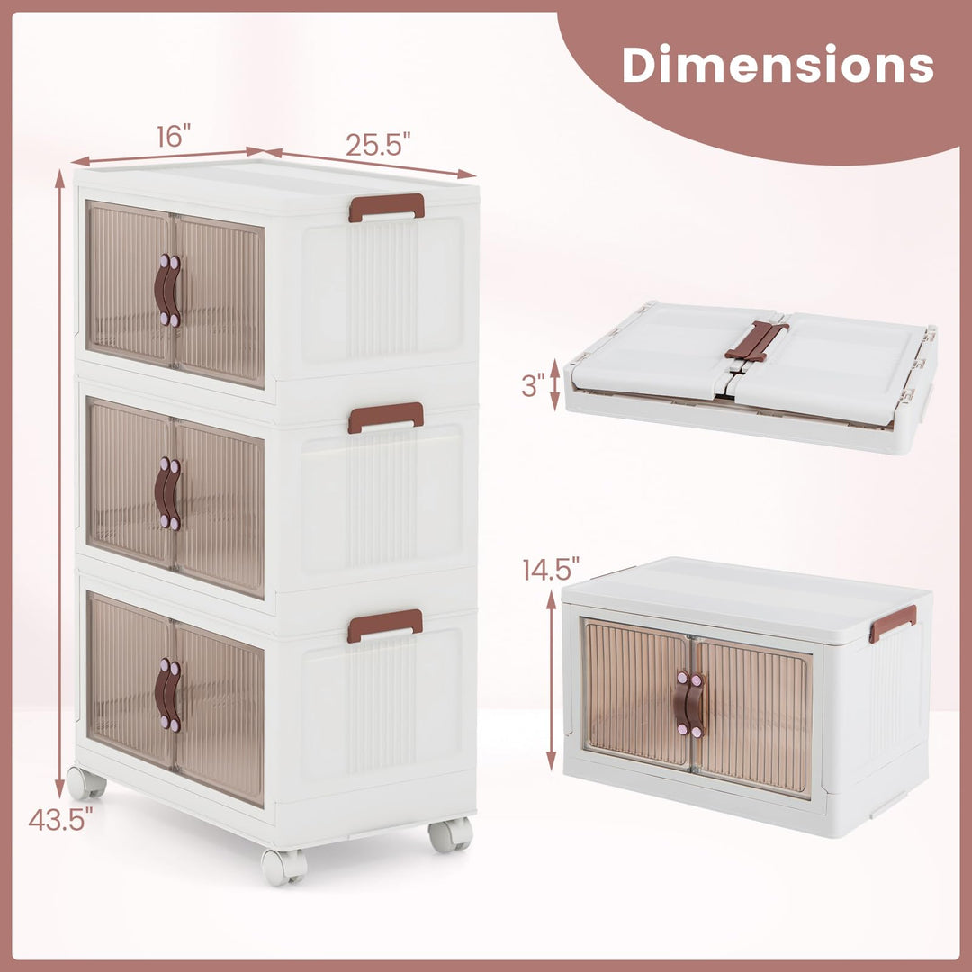 Giantex 3-tier Collapsible Storage Bins with Wheels and Lid