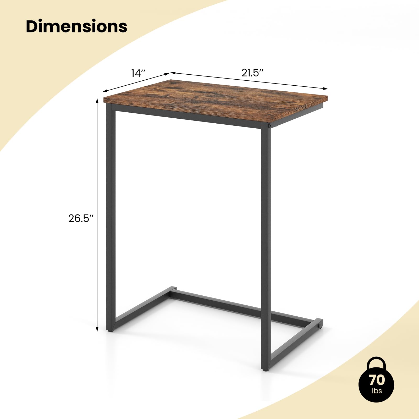 Giantex C Shaped End Table, 26.5" Slide-Under Couch Table for Laptop Coffee Snack