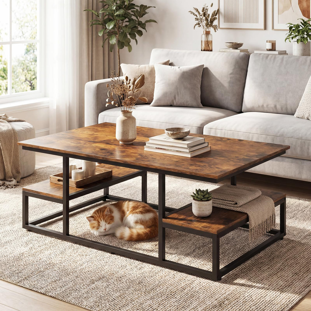 Giantex 43" Rectangular Modern Coffee Table with Storage &amp; Open Shelves
