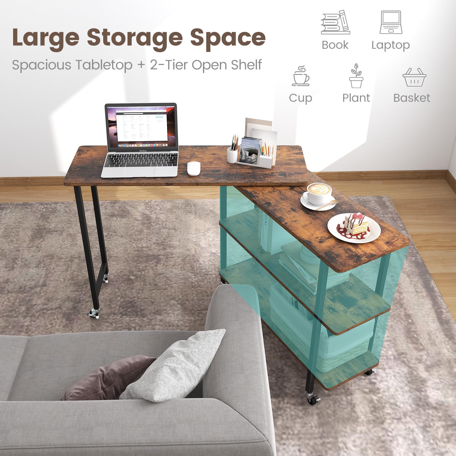 Giantex 360° Free Rotating Sofa Side Table