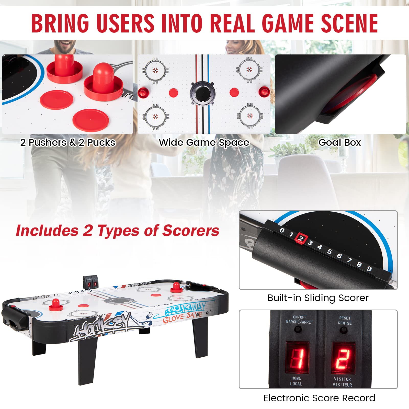 Giantex 42" Air Hockey Table, with 2 Pucks, 2 Pushers, LED Electronic Scoring