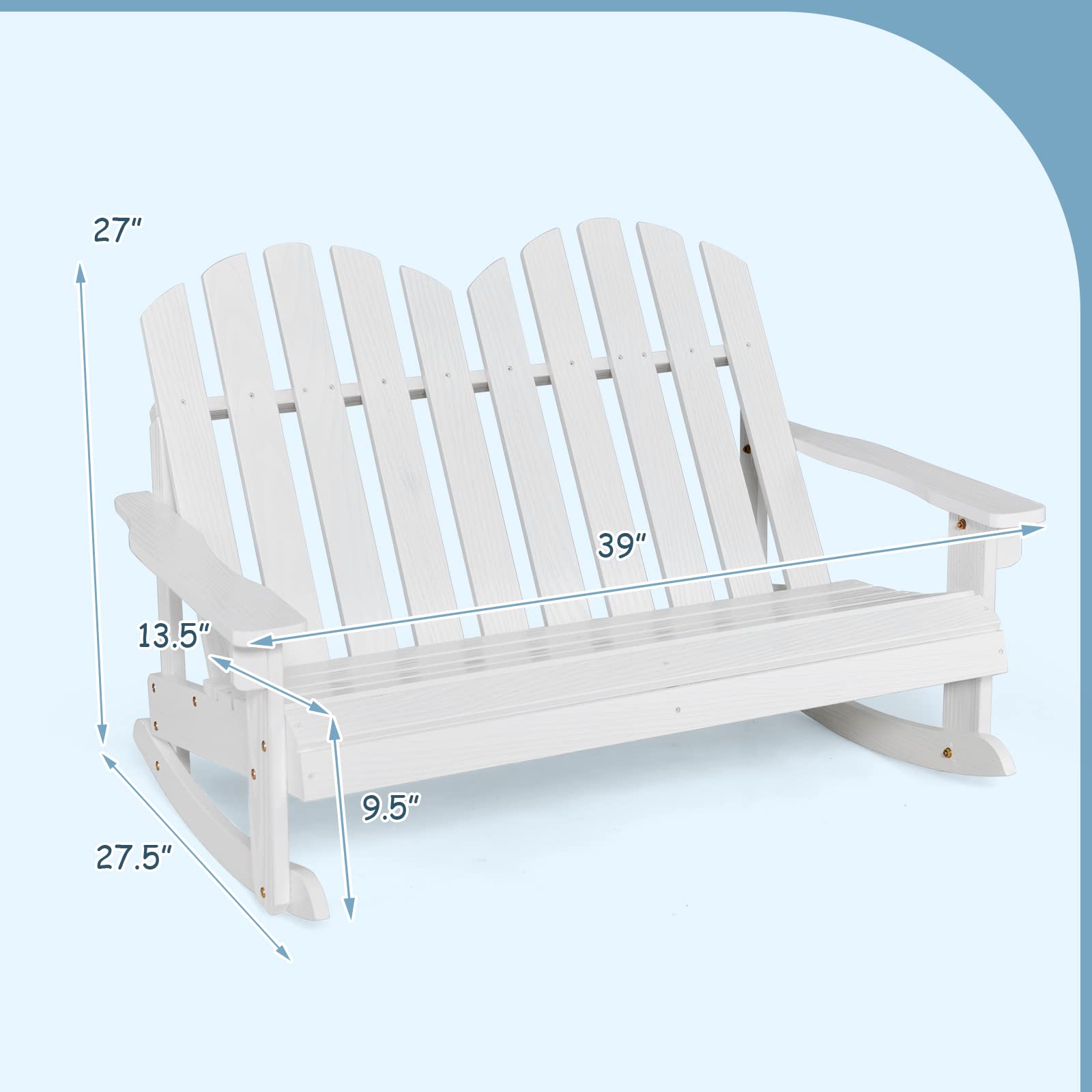Giantex 2-Person Adirondack Rocking Chair - Kids Outdoor Rocking Bench with Slatted Seat, High Backrest