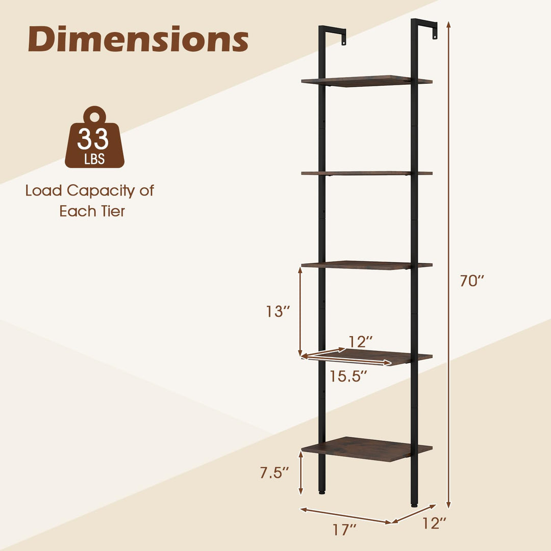 Giantex 5 Tier Ladder Shelf Wall Mount Bookshelf with Anti-Tipping Kits & Metal Frame