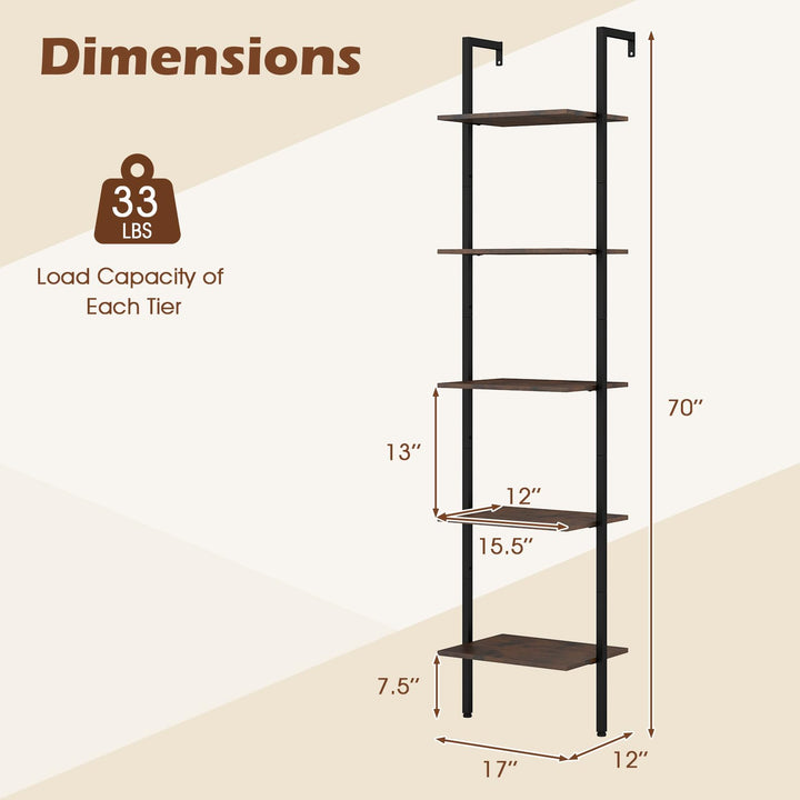 Giantex 5 Tier Ladder Shelf Wall Mount Bookshelf with Anti-Tipping Kits & Metal Frame