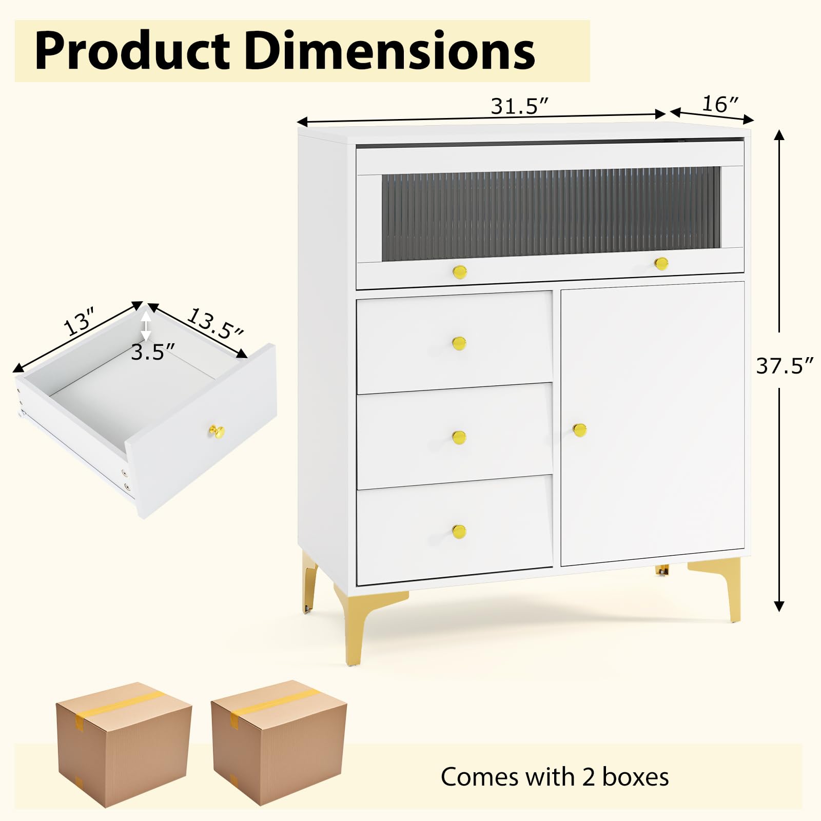 Giantex 3-Drawer Modern Storage Cabinet with 2 Doors