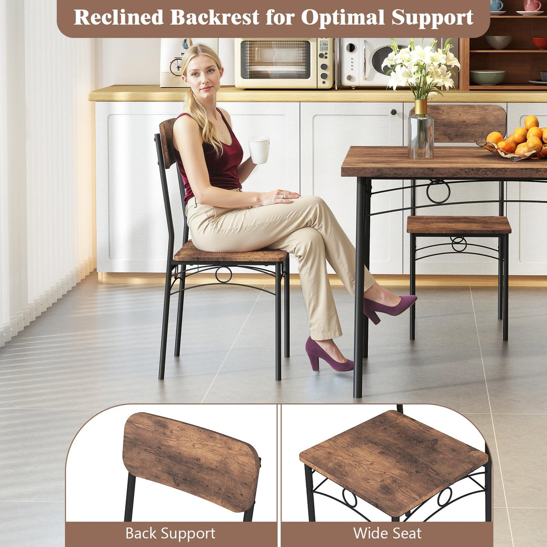 Giantex Rectangle Kitchen Table and 4 Farmhouse Dining Chairs with Heavy-Duty Metal Frame