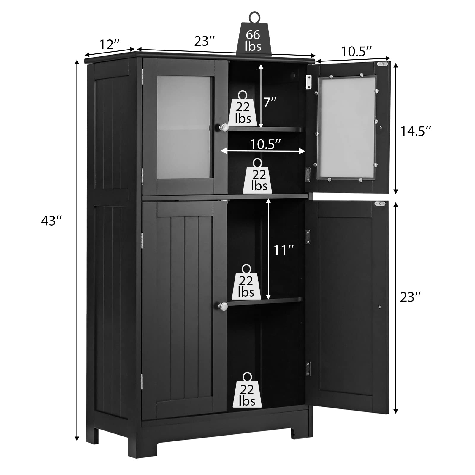 Giantex Storage Cabinet with Doors - Bathroom Floor Cabinet, Freestanding Tall Cabinet