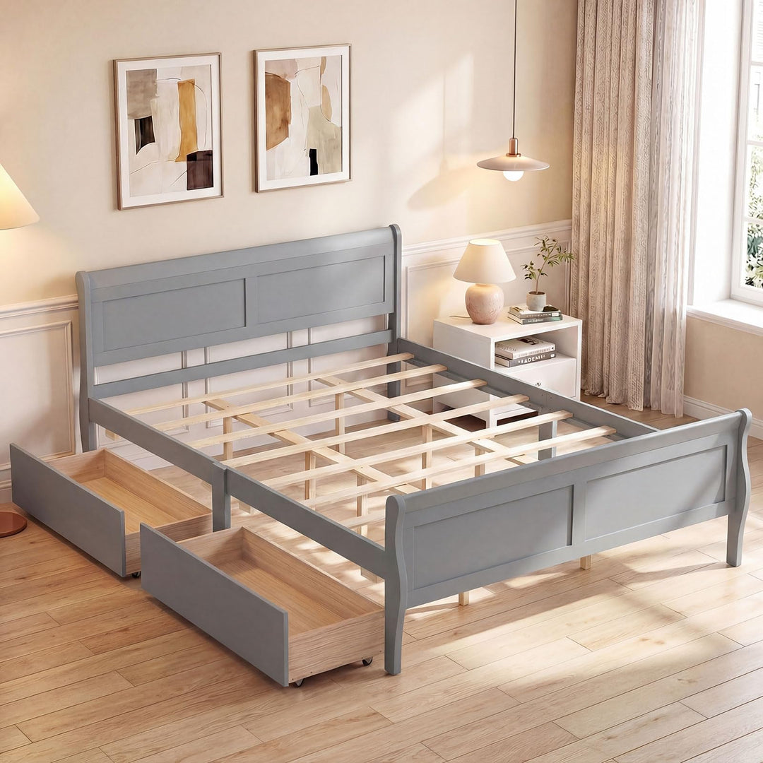 Giantex Twin/ Full/ Queen Bed with 2 Storage Drawers Wood Platform Bed with Headboard &amp; Footboard