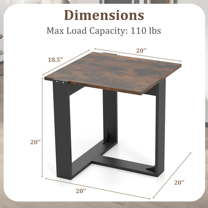 Giantex Rustic Brown Square Industrial Side Table w/T-Shape Metal Frame