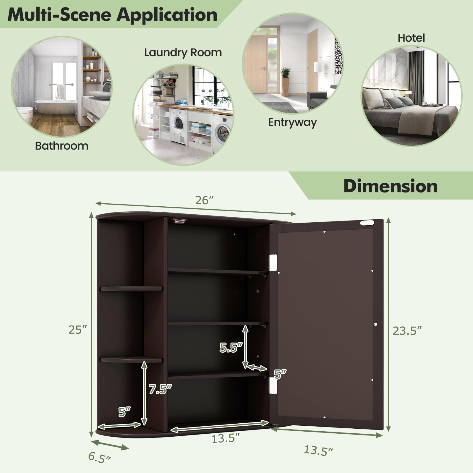 Giantex Medicine Cabinet, Mirror Bathroom Cabinet with Single Door, 3 Adjustable Shelves, Storage Cabinet for Hallway, Living Room