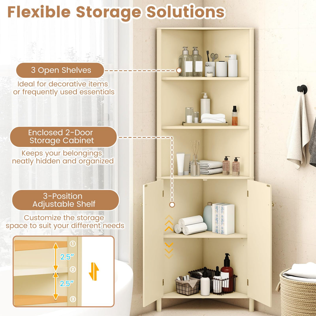 Giantex 68" Tall Bathroom Cabinet with Adjustable Shelves and 2 Fluted Doors