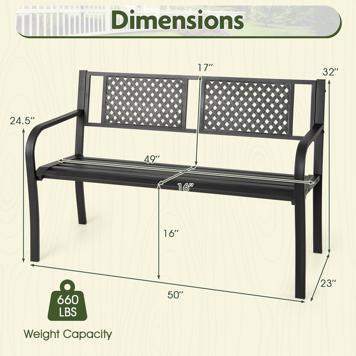 Giantex Metal Outdoor Bench Slatted Seat for 2-3 Persons (50"×23"×32")