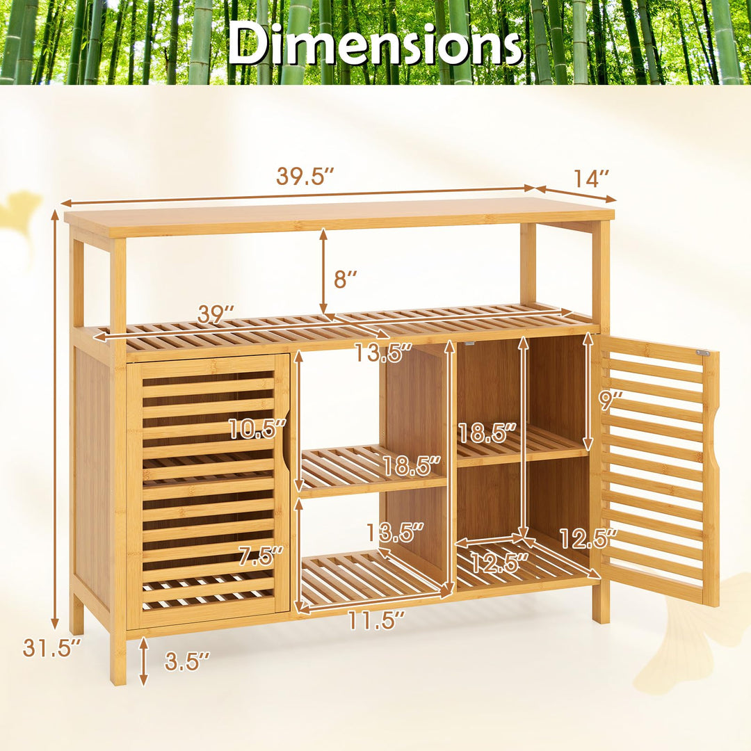 Giantex Bamboo Bathroom Storage Cabinet 2-Door Storage Organizer with Shelves
