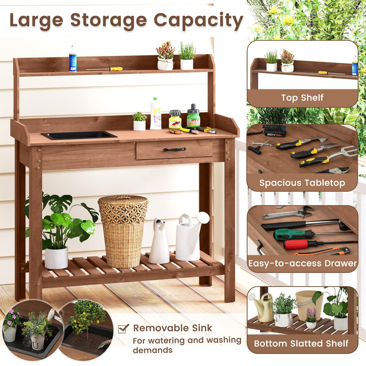 Giantex Wood Potting Bench Table