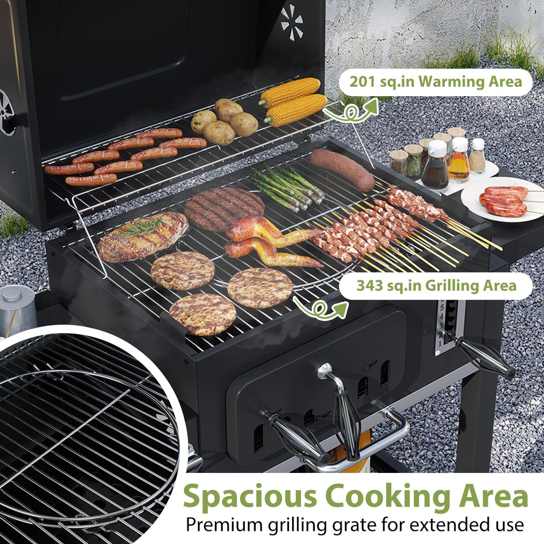 Giantex 24" Charcoal BBQ Grill with Adjustable Charcoal Tray Thermometer Foldable Side Tables